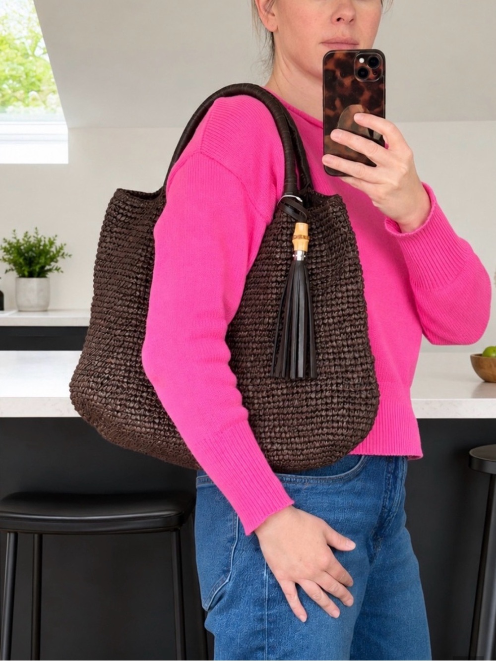 NEW Tommy Bahama Dark Brown Woven Raffia Tote Hobo Handbag - Picture 2 of 16
